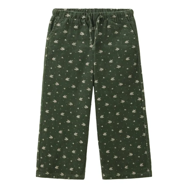 Mango Kids gebloemde corduroy broek donkergroen, foto 2