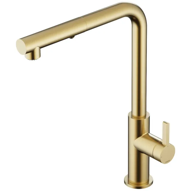 Keukenmengkraan Hotbath Ace Met Draaibare Uitloop En Uittrekbare Duo-Spray Handdouche Geborsteld Messing PVD