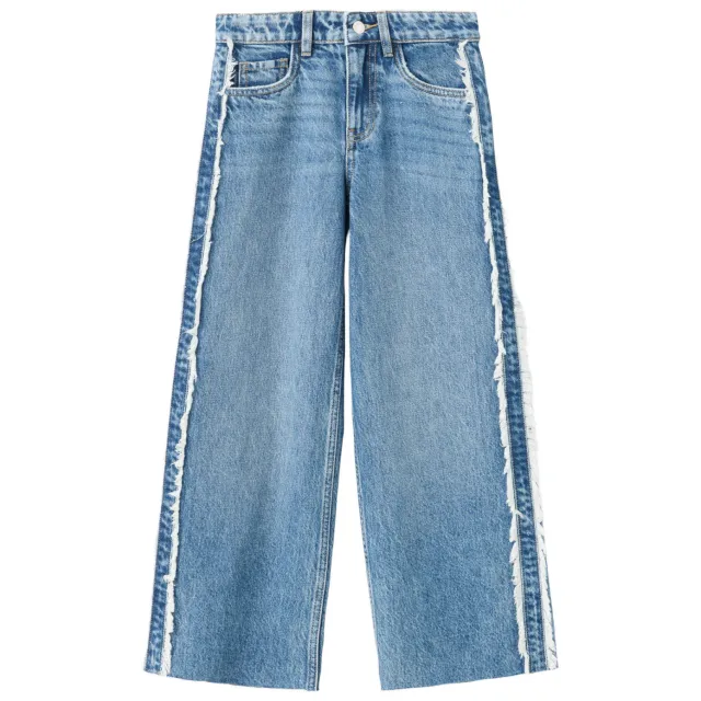 Mango Kids regular waist wide leg jeans met rafels - mediumblauw Medium blue denim