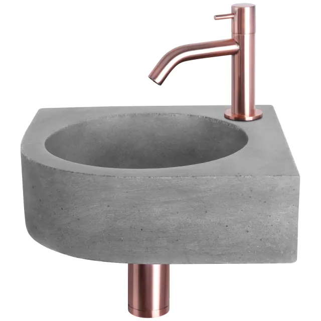 Differnz Fonteinset Differnz Cleo 31.5x31.5x10 cm Beton Donker Grijs Met Kraan Gebogen Rood Koper