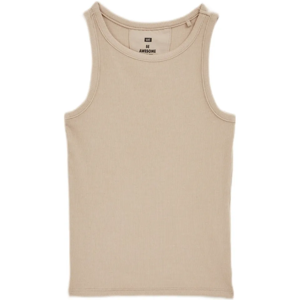 WE Fashion mouwloze top ribgebreid beige, foto 3
