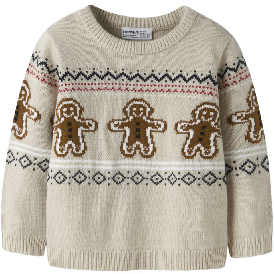 NAME IT MINI jacquard kersttrui met print - beige, foto 2