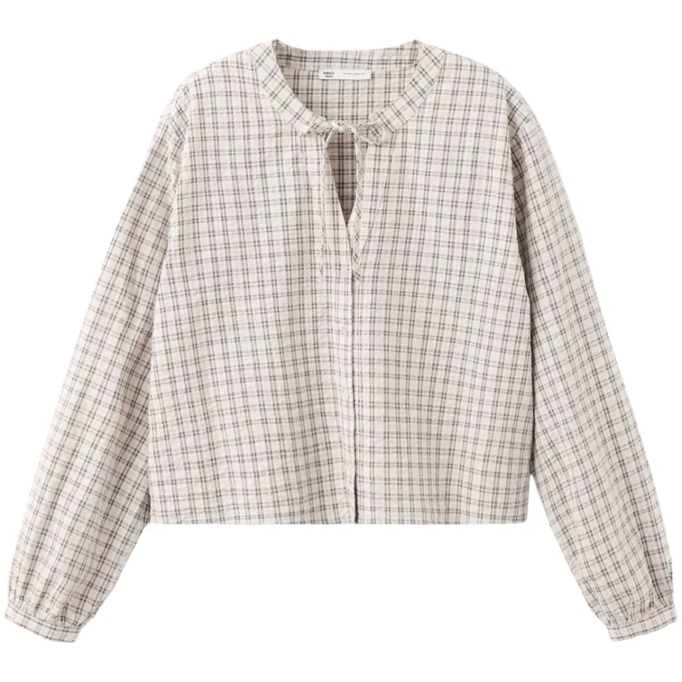 Mango Teen geruite blouse ecru, foto 2