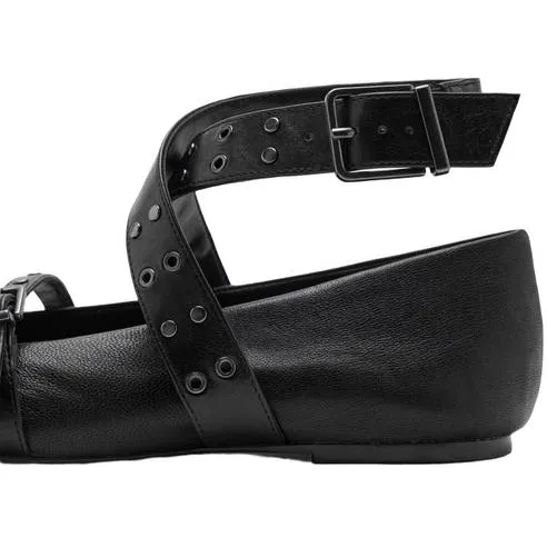 Mango TEEN leren ballerina's met studs - zwart, foto 7