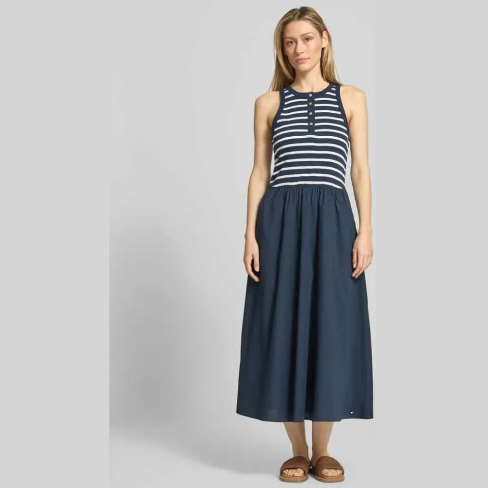 Tommy Hilfiger Gold Button poplin mix jurk marineblauw