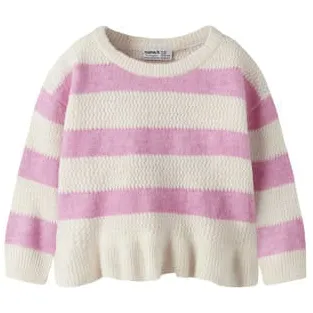 NAME IT MINI gebreide gestreepte trui met wol - wit Meisjes Polyester Ronde hals wit/roze