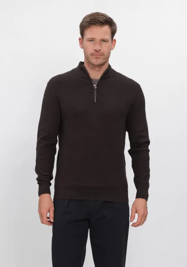 Profuomo Heren Truien & Vesten Pullover Half Zip Twinkle Slub Structure - Bruin