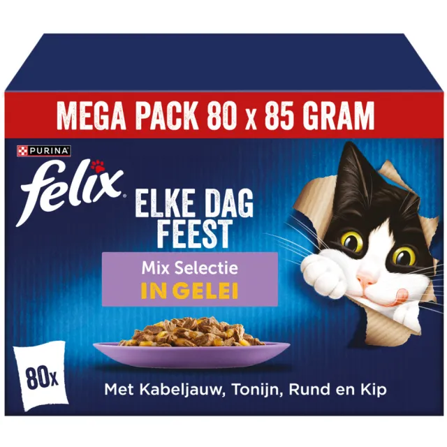 Felix Elke Dag Feest Mix Selectie in gelei natvoer kat 80 x 85 g