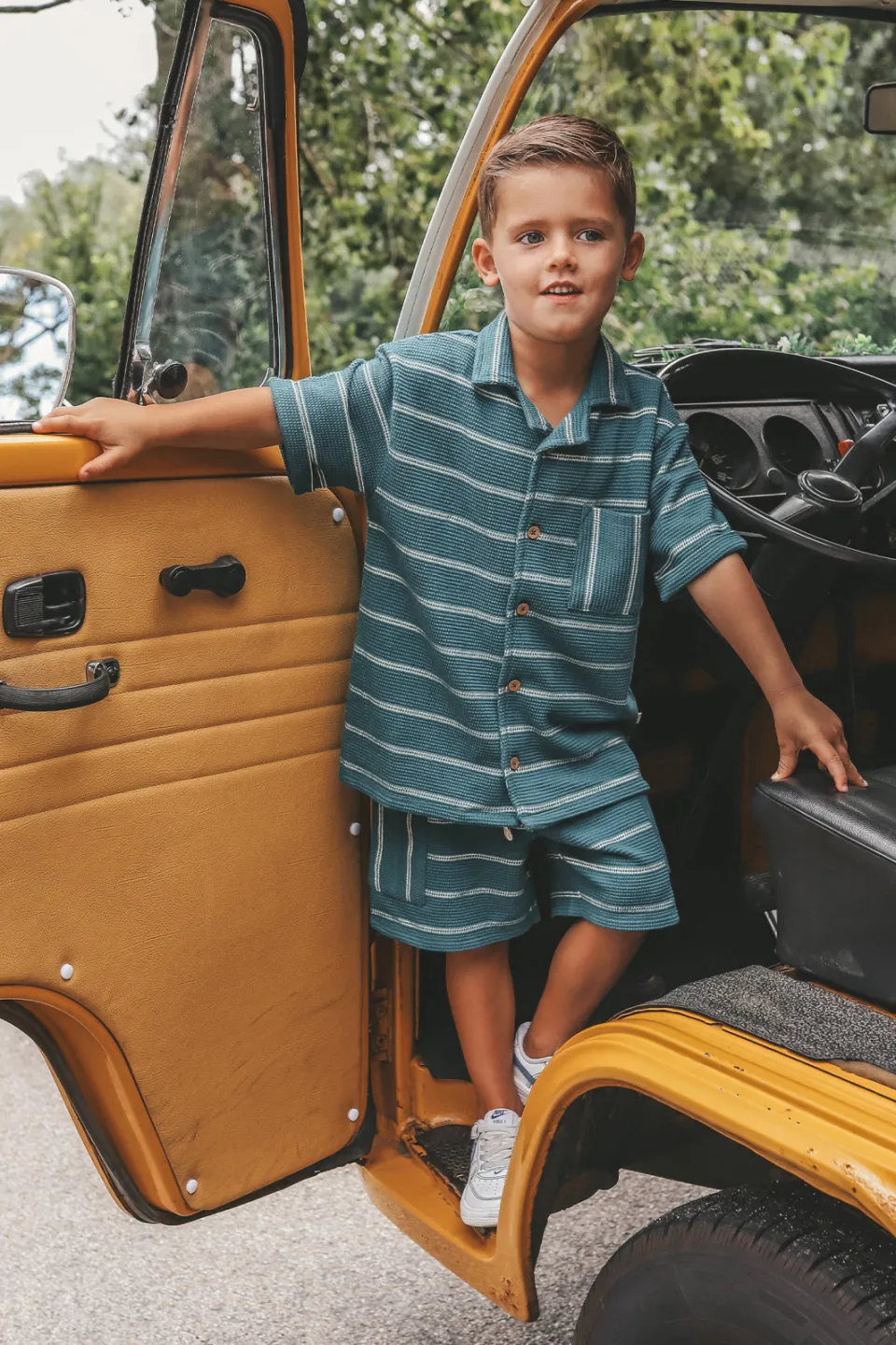 Your Wishes gestreepte casual short zeegroen Zeegroen/mintgroen