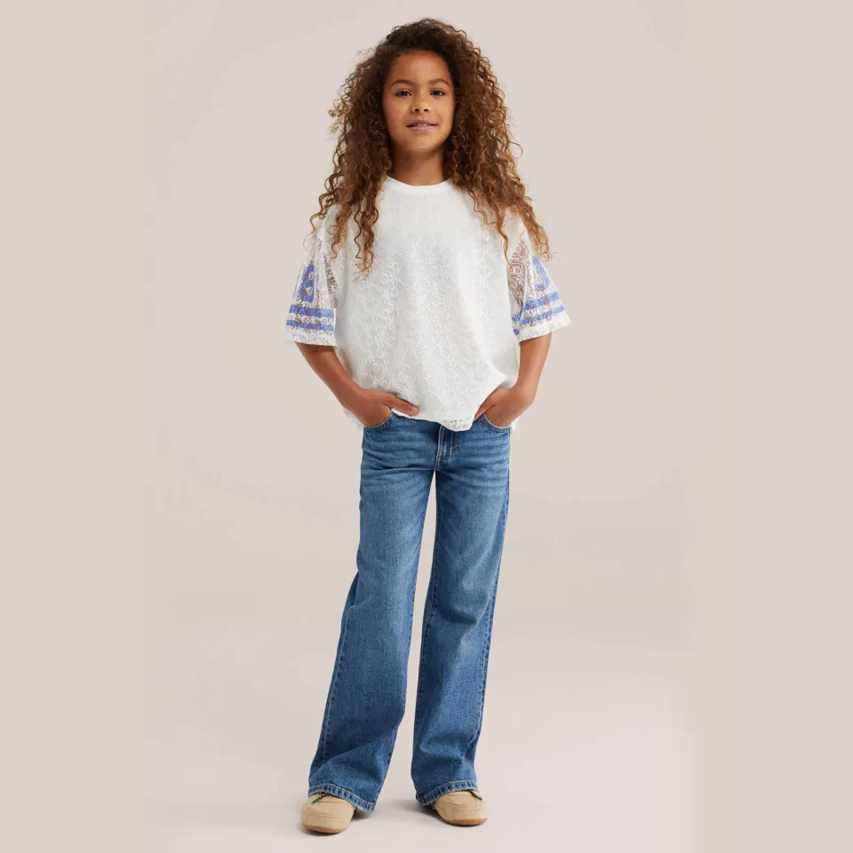 WE Fashion oversized gestreepte semi-transparante T-shirt met tekst wit, foto 3