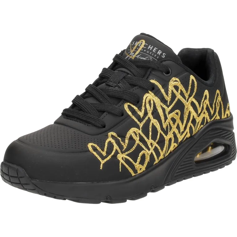 Skechers Uno Shiny One lage sneakers zwart goud, foto 5