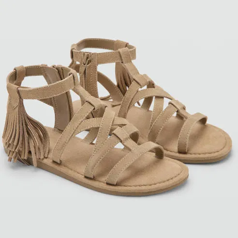Mango Kids leren sandalen met franjes lichtbruin, foto 3