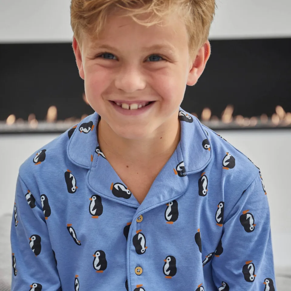 Little Label pyjama met pinguïn print klassieke kraag blauw, foto 5