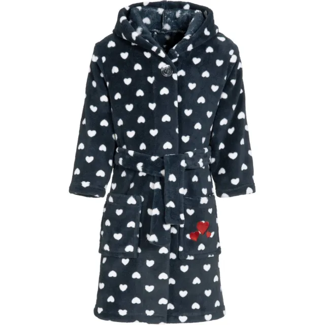 Playshoes fleece badjas Hearts met hartjes donkerblauw/wit, foto 2
