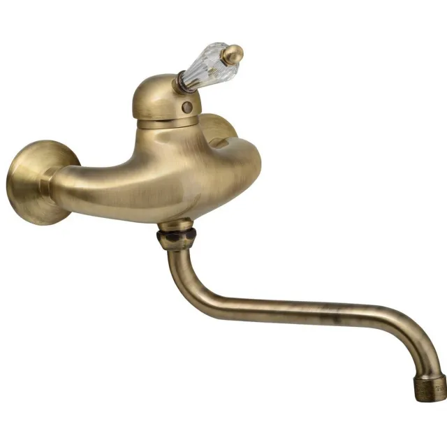 Sapho Inbouw Wastafelmengkraan Sapho Kirké 1-hendel Kristal Retro Uitloop Gebogen 20 cm Brons