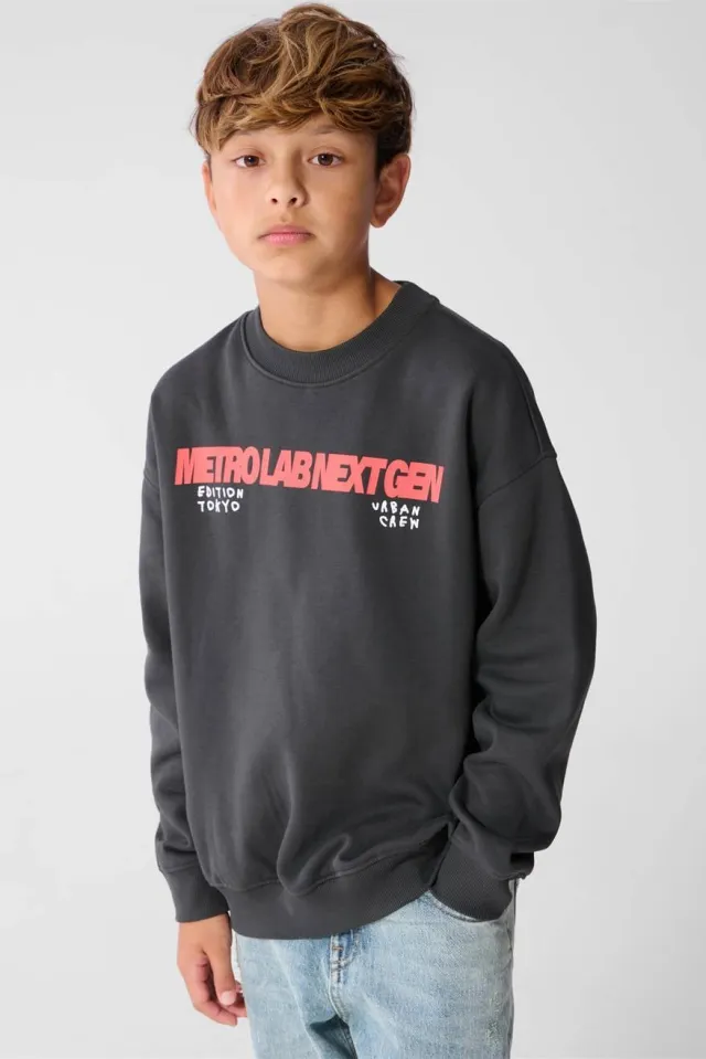 Shoeby sweater met tekst - donkergrijs/rood