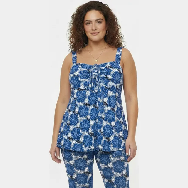 Yoek gebloemde top blauw Blauw/ ecru