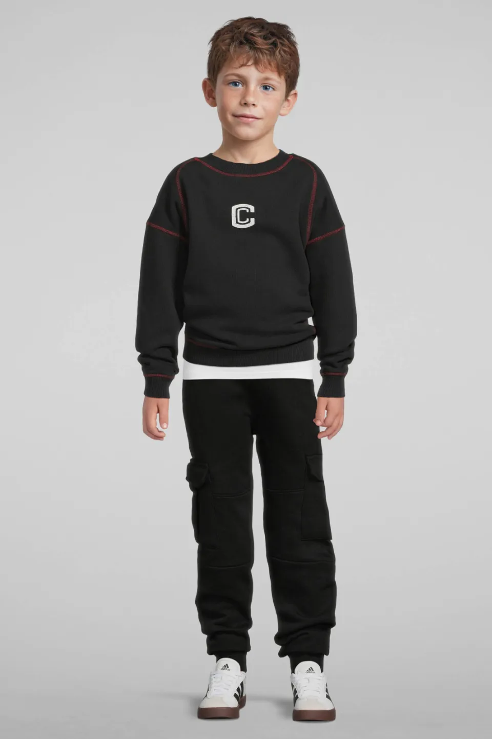 Coolcat oversized fleece sweater met C logo Scott donkergrijs, foto 5