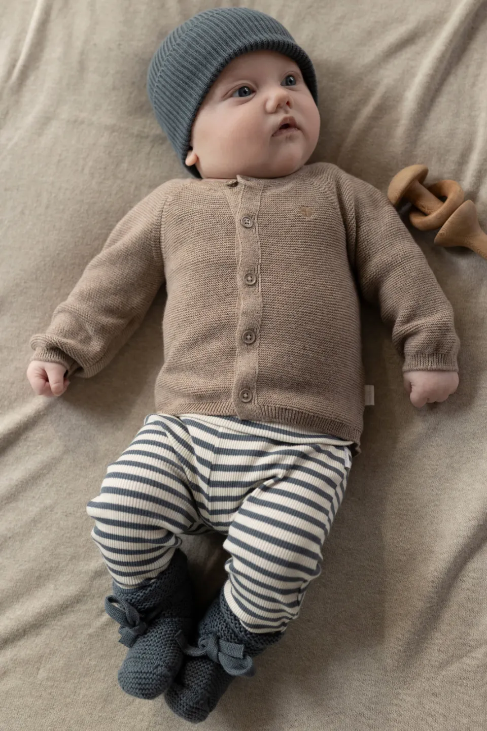 Noppies baby katoenen gestreepte babybroek blauw/ecru, foto 5