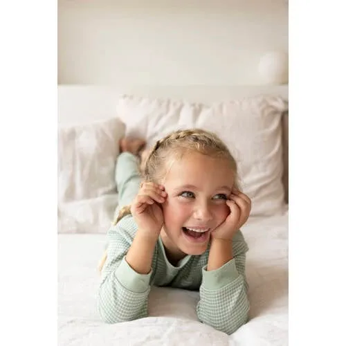 Feetje wafel pyjama groen melange wit, foto 5