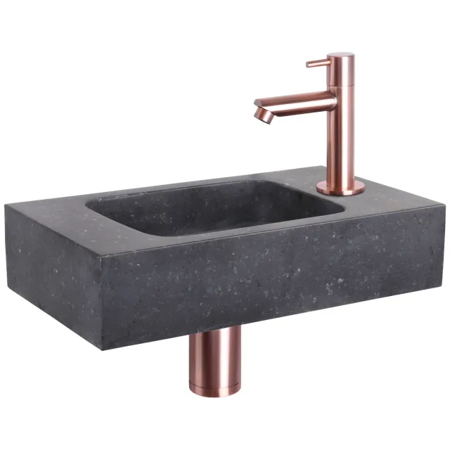Differnz Fonteinset Differnz Bombai Natuursteen 40x22x9 cm Zwart Met Rechte Kraan Rood Koper
