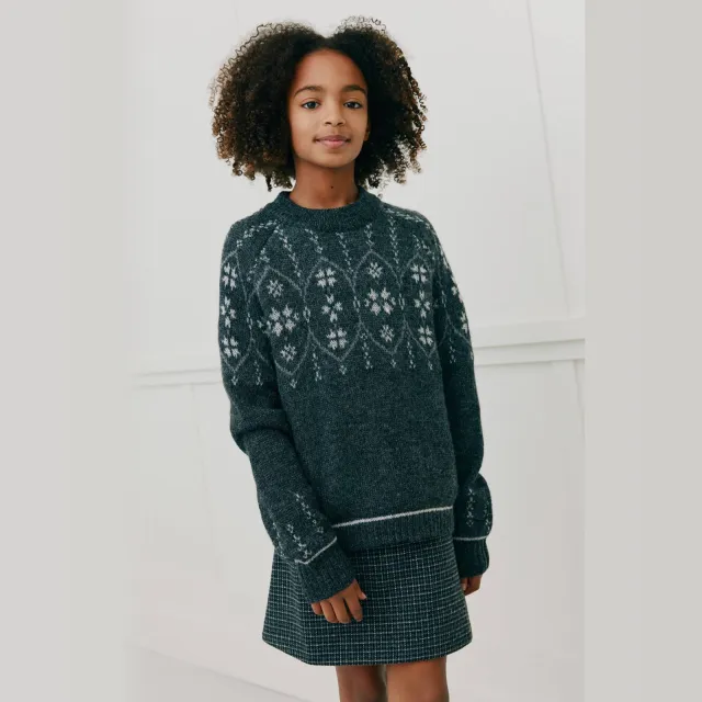 Sofie Schnoor girls gebreide noorse trui met print en wol - zwart/antraciet