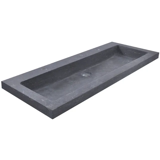 Boss & Wessing BWS Wastafel Hardsteen 100x46x5 cm 2 Kraangaten Mat Zwart