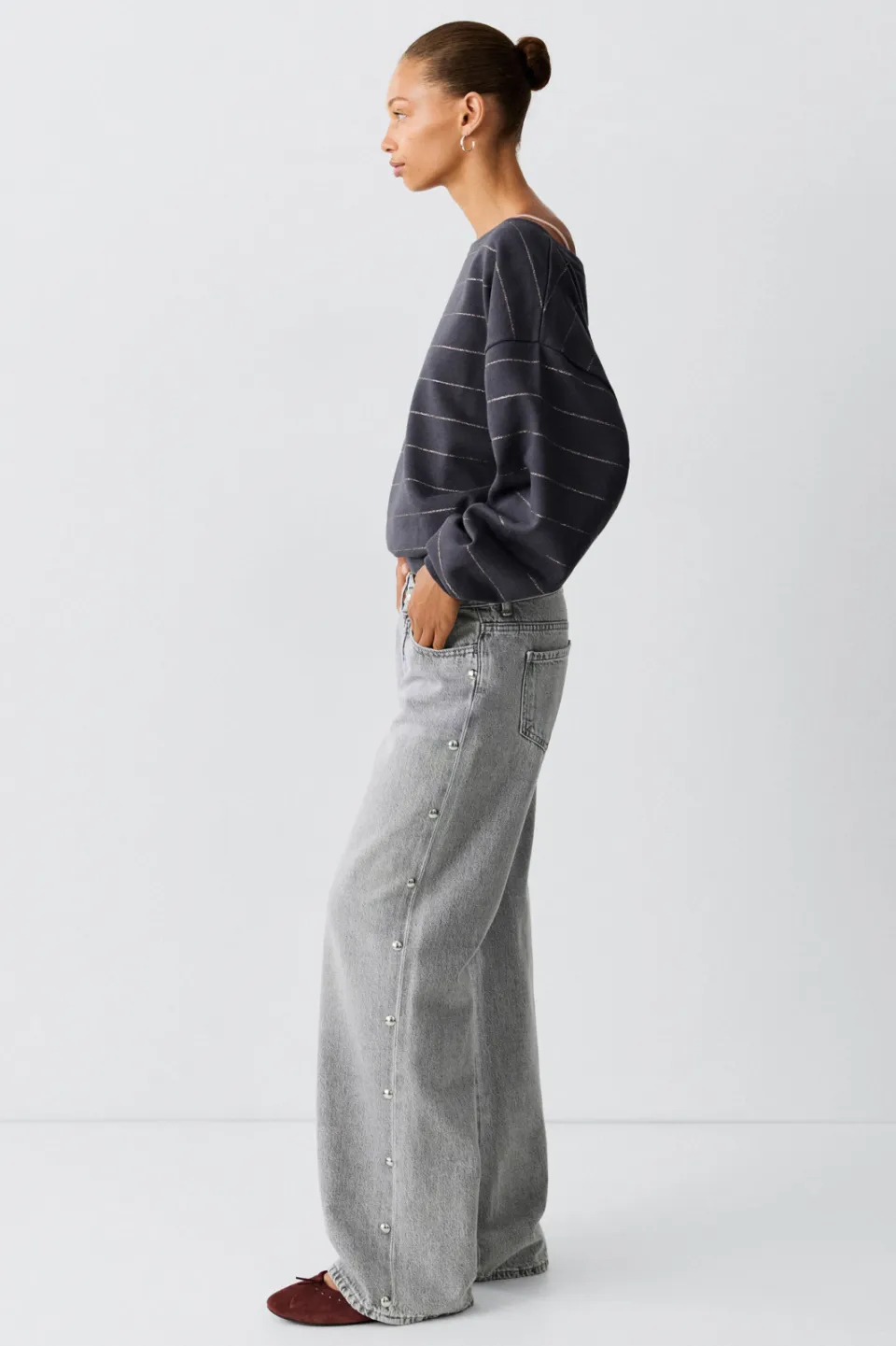 Mango TEEN wide leg jeans met studs - changeant grijs, foto 3