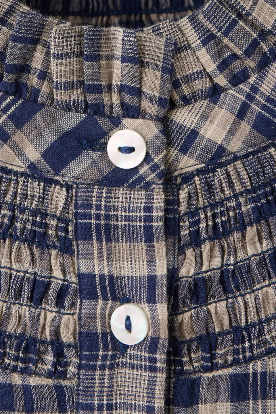 Mango geruite blouse met ruches donkerblauw, foto 8