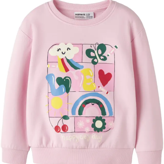 NAME IT MINI rechtvallende sweater met print - lichtroze