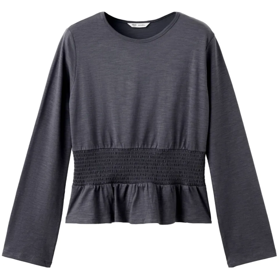 Mango TEEN longsleeve met smockwerk - antraciet, foto 2