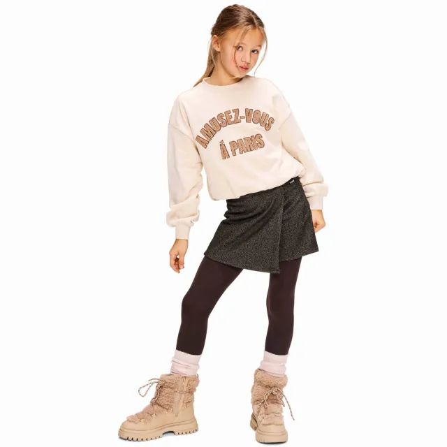 Retour Jeans oversized cropped sweater met tekst - beige Lichtbeige