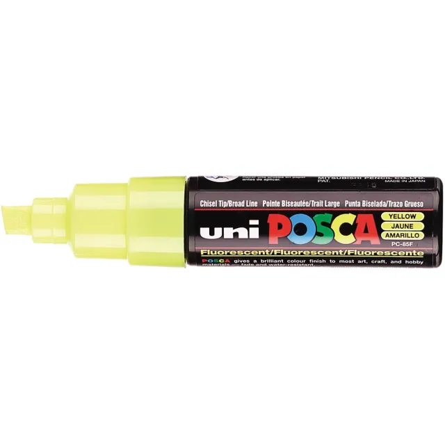Posca marker met schuine punt schrijfdikte breed fluoriserend geel