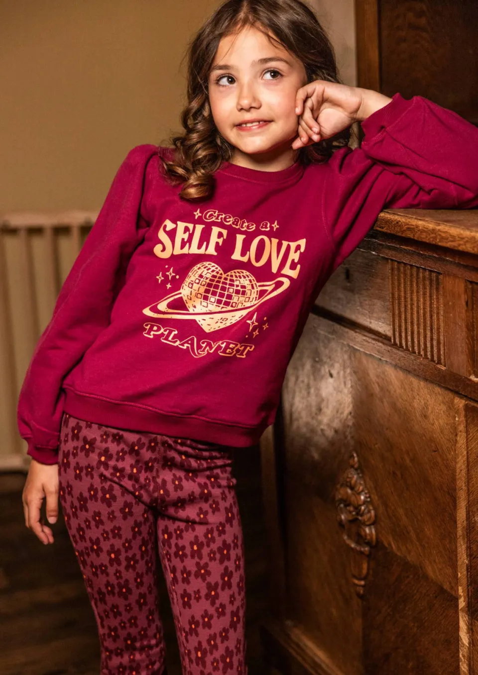 LOOXS little rechtvallende sweater met tekst - donkerrood, foto 5