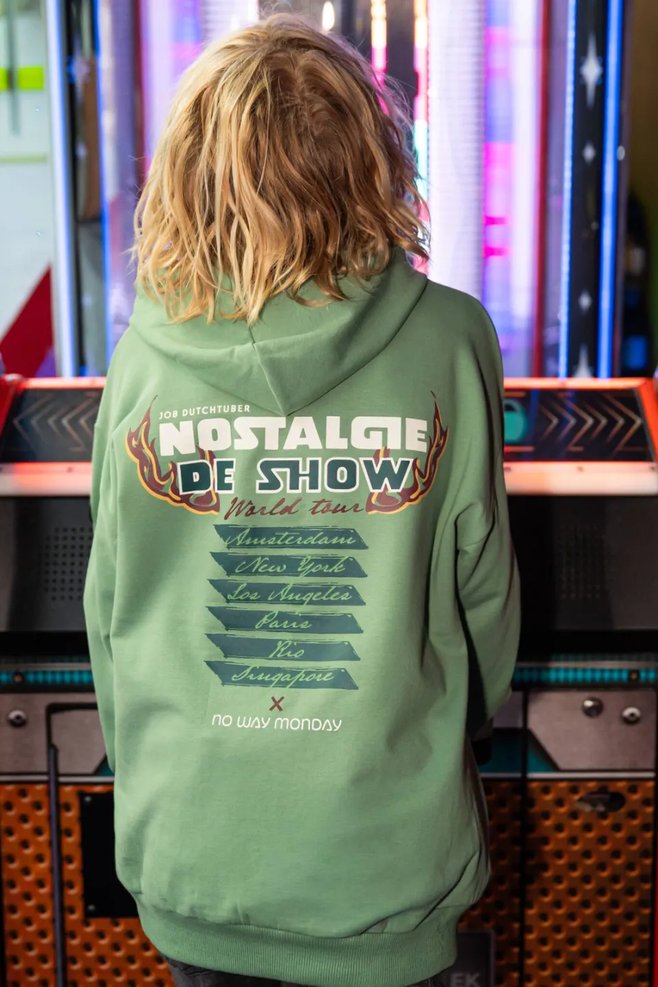 No Way Monday X Job Dutchtuber oversized hoodie met backprint - groen, foto 7