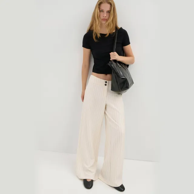 Mango pantalon met krijtstreep wit