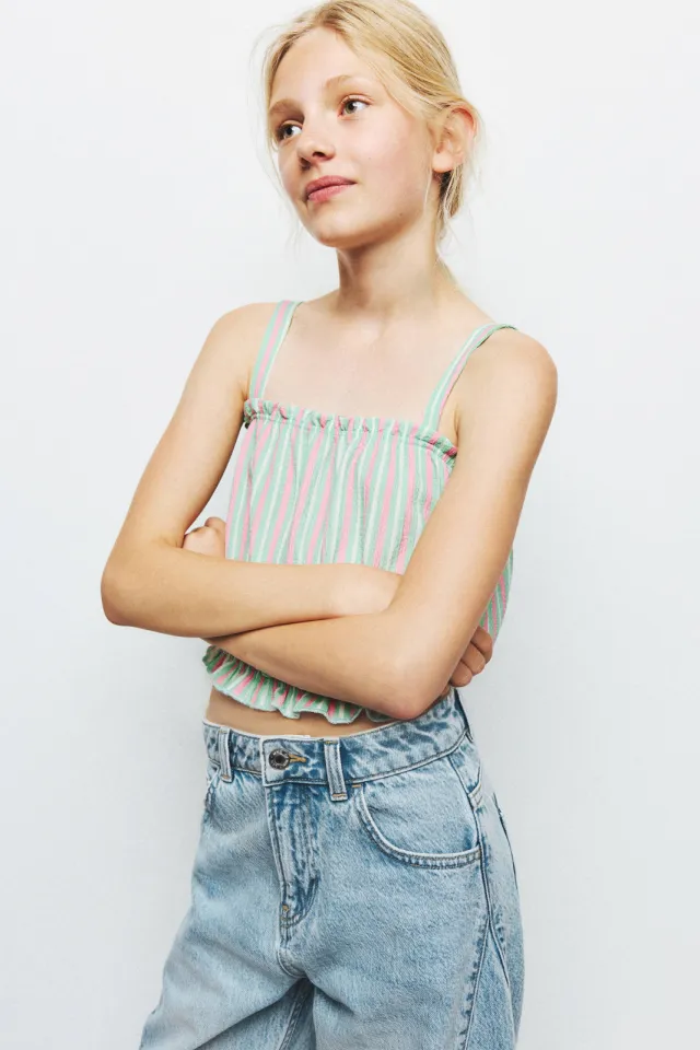 Mango cropped gestreepte top mintgroen Mintgroen/roze