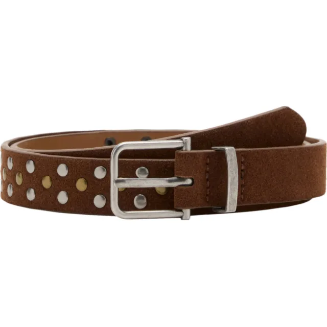 Mango Teen leren riem met studs bruin