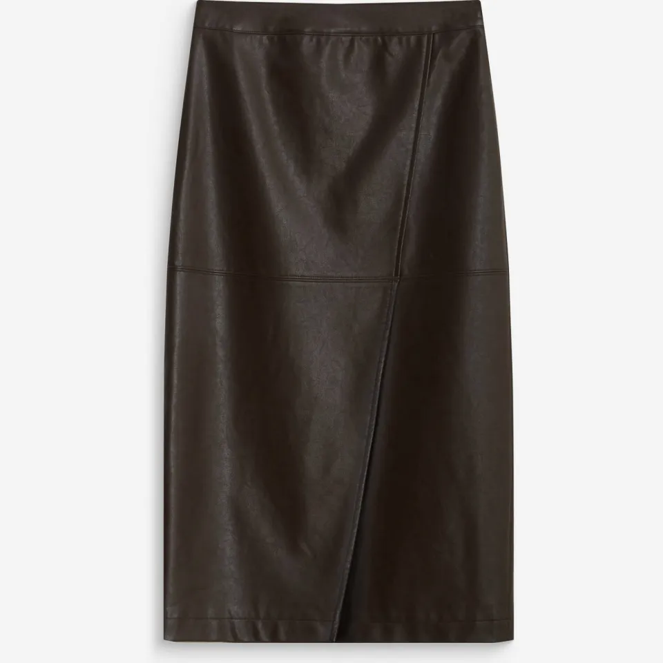 Grace & Mila imitatieleren midirok bruin, foto 2
