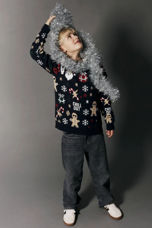 NAME IT KIDS kersttrui met print - donkerblauw