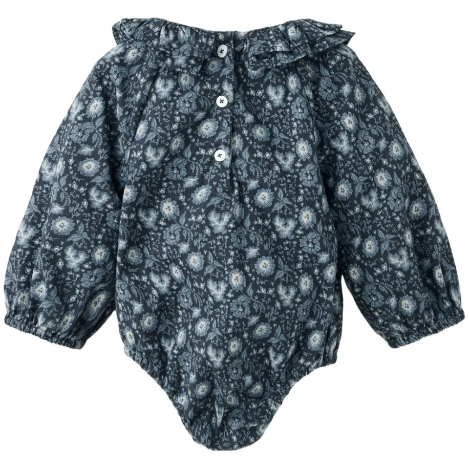 Mango Kids katoenen gebloemde romper met ruches - donkerblauw/grijs, foto 2