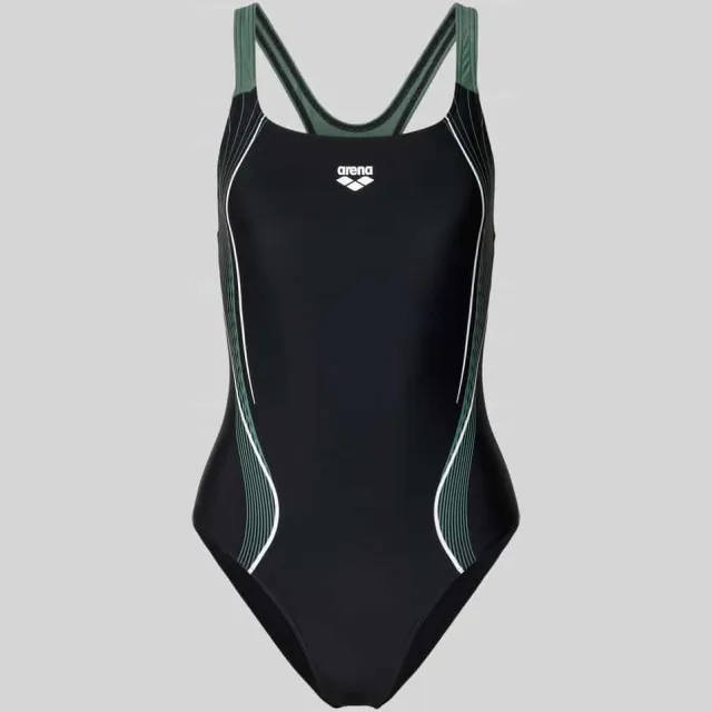 Arena slim fit badpak met logoprint model 'Control' Grijs/Zwart