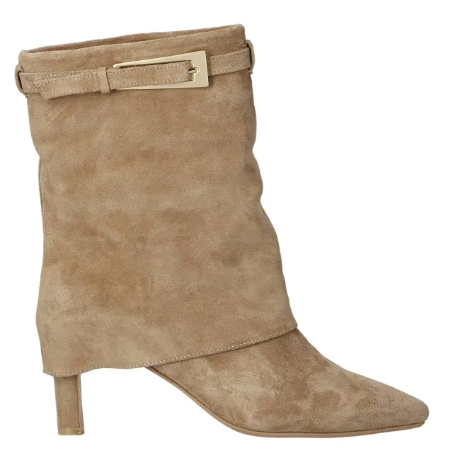Babouche suède enkellaarsen met hak - beige Taupe