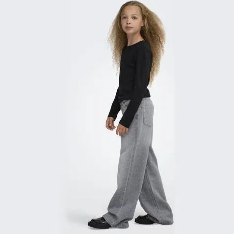 KIDS ONLY GIRL KOGCOBAIN wide leg jeans met strass-steentjes - grijs, foto 4
