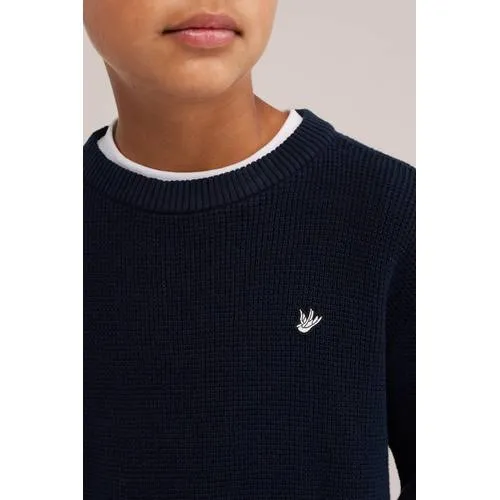 WE Fashion katoenen gebreide trui - donkerblauw, foto 4