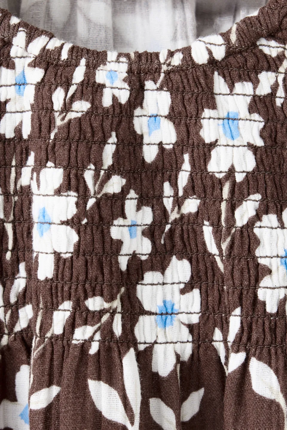 Mango Kids gebloemde korte jurk met smockwerk lichtblauw donkerbruin/wit/lichtblauw, foto 7