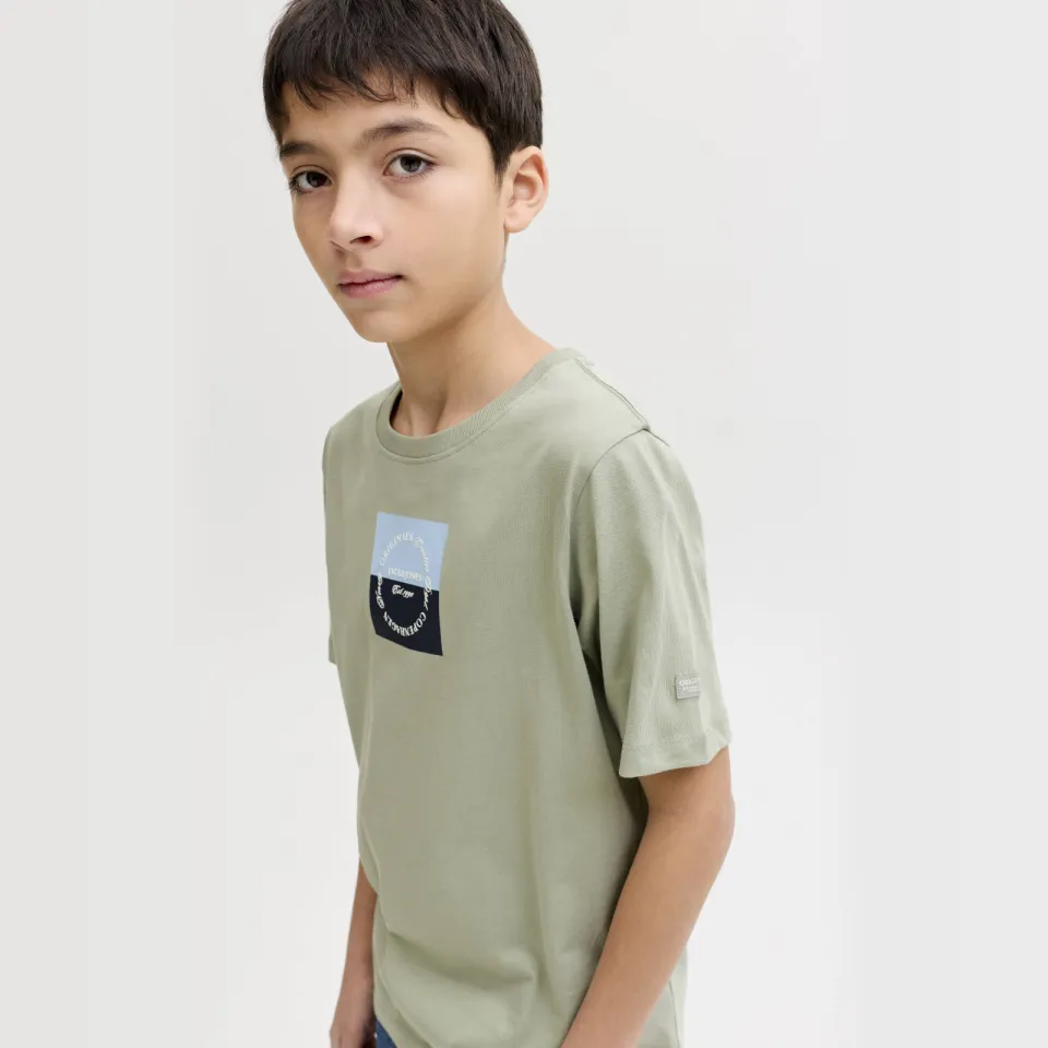 Jack & Jones Junior t-shirt lichtgroen met vierkante print, foto 5