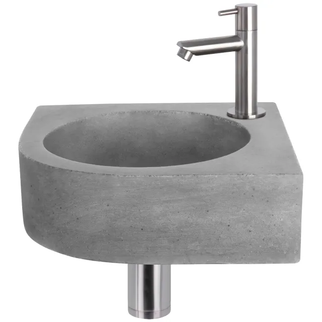 Differnz Fonteinset Differnz Cleo 31.5x31.5x10 cm Beton Donker Grijs Met Kraan Recht Mat Chroom