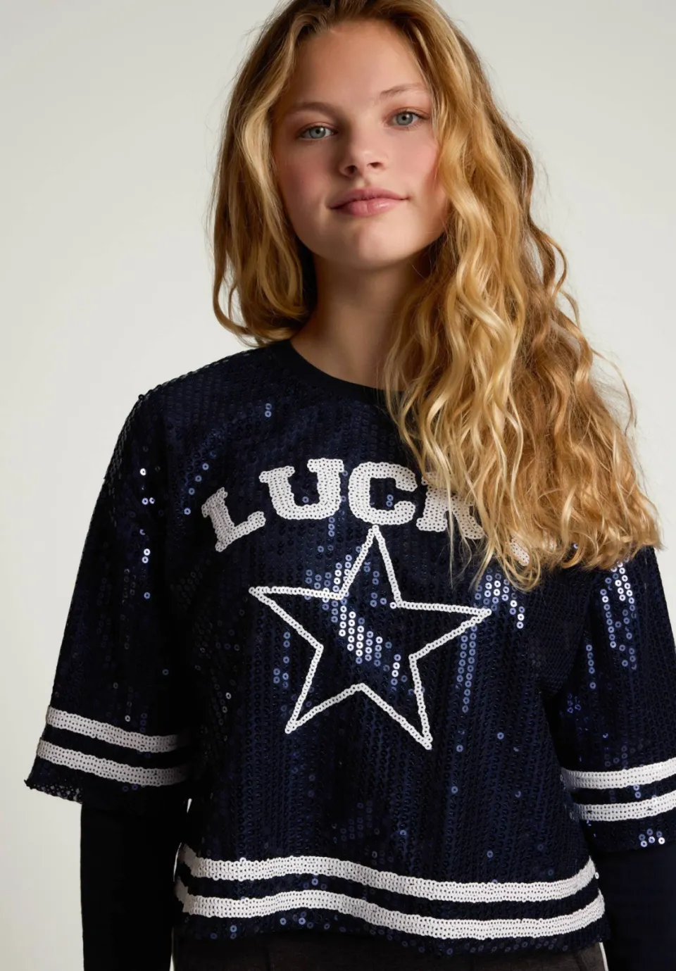 LOOXS 10sixteen longsleeve met sterren en pailletten donkerblauw