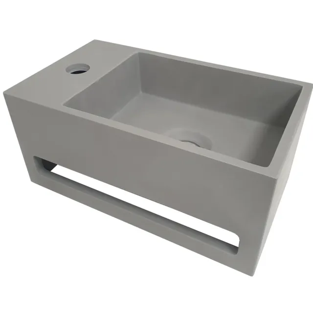 Wiesbaden Fontein met Handdoekhouder BWS Betonlook 35.6x20.3x15.9 cm Grijs (kraangat links) Mat Grijs